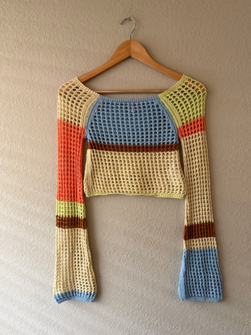 Urban Outfitters Colorful Mesh Knit Crop Sweater XS
